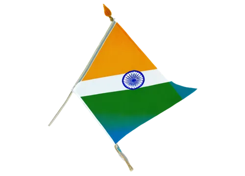 Triangular flag, horizontal tricolor, saffron, white, green, Ashoka Chakra, blue chakra, 24 spokes, golden border, fluttering, waving, wind blown, national symbol, Independence Day, patriotic, morning