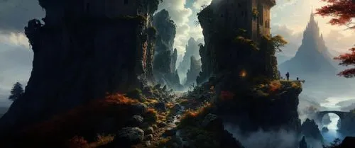 rivendell,ash falls,fantasy landscape,alfheim,water fall,waterfall