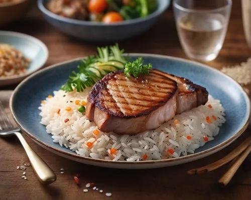 braised pork rice,salmon fillet,tuna steak,mystic light food photography,jasmine rice,food photography,albacore,rice with seafood,brown rice,pork belly,teriyaki,japanese cuisine,butterfish,salmon,sablefish,hamachi,food styling,tonkatsu,barramundi,japanese food,Photography,General,Commercial