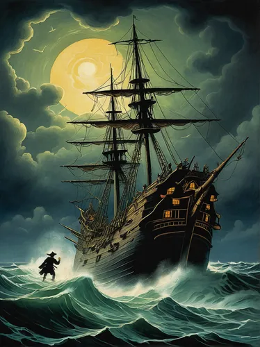 In a dark and stormy night, Captain Stab embarks on an eerie mission to investigate a haunted pirate ship.,galleon,galleon ship,pirate ship,ghost ship,sea sailing ship,sea fantasy,maelstrom,sailing sh