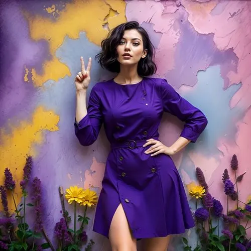 Thumb
,a woman wearing purple dress in front of an artistic backdrop,kimbra,purple dress,la violetta,violetta,purple background,violeta