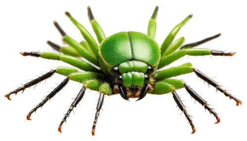 Small insect, bug, six legs, tiny claws, shiny exoskeleton, green body, black eyes, antennae, detailed textures, close-up shot, macro photography, natural light, warm color tone, shallow depth of fiel