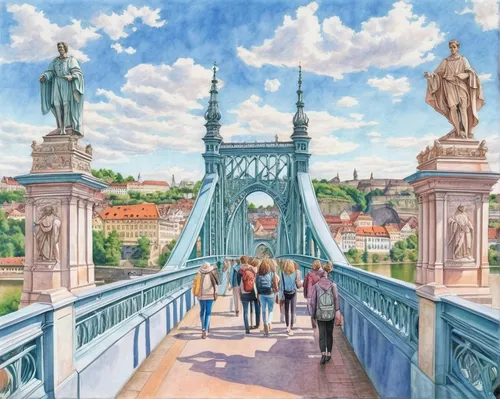 Old Main Bridge in Würzburg, Germany. With six huge statues of saints in niches on each side of the thoroughfare, this pedestrian bridge is memorable.,hohenzollern bridge,szechenyi chain bridge,bridge