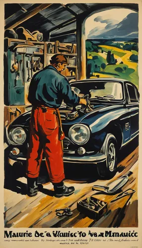 Explore the life of a skilled car mechanic in the year 1700, specializing in modifying 1700 GT vehicles.,ford mainline,car mechanic,italian poster,1000miglia,automotive cleaning,cd cover,vehicle servi