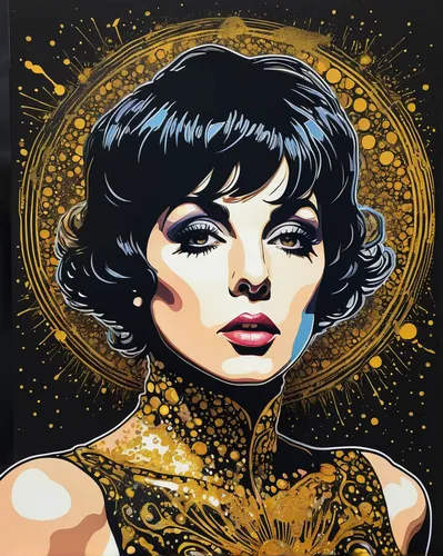 gold foil art,joan collins-hollywood,pop art style,gold paint stroke,pop art woman,mary-gold,popart,cool pop art,art deco woman,horoscope libra,girl-in-pop-art,bjork,adobe illustrator,cleopatra,vector art,vector illustration,pop art girl,vector graphic,effect pop art,gold foil,Illustration,American Style,American Style 03