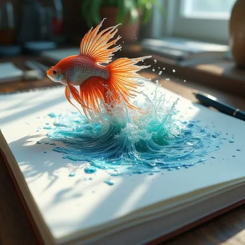 3d art,koi fish,bird painting,splashtop,koi,sea bird,Photography,General,Realistic