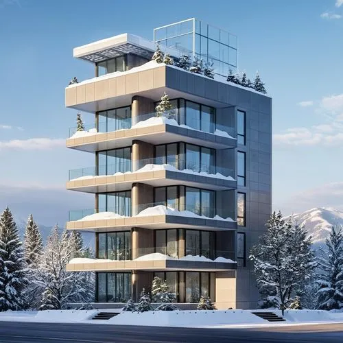 residential tower,penthouses,sky apartment,inmobiliaria,escala,modern architecture,snow roof,alpine style,multistorey,appartment building,condominia,cubic house,arhitecture,condos,immobilier,verbier,a