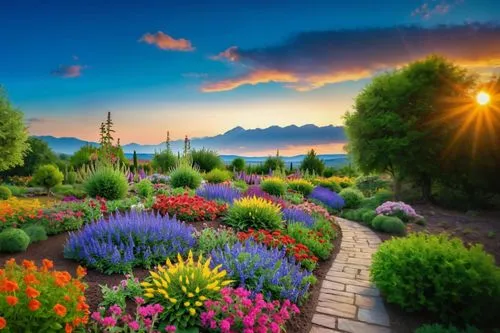 sunrise,splendor of flowers,flower garden,landscape background,nature garden,beautiful landscape,sea of flowers,field of flowers,cottage garden,vegetables landscape,flower meadow,nature landscape,flow