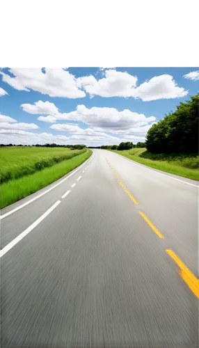 Highway scene, cars speeding by, motion blur, asphalt road, white lines, green grass median, blue sky, fluffy clouds, warm sunlight, shallow depth of field, cinematic composition, realistic sound effe