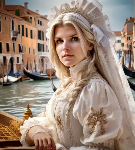 the carnival of venice,venetia,hallia venezia,venetian,venezia,venice,girl in a historic way,the blonde in the river,annemone,romantic portrait,girl on the boat,blonde woman,venice italy gritti palace,italian painter,girl on the river,gondolier,a charming woman,bridal clothing,white lady,lacerta