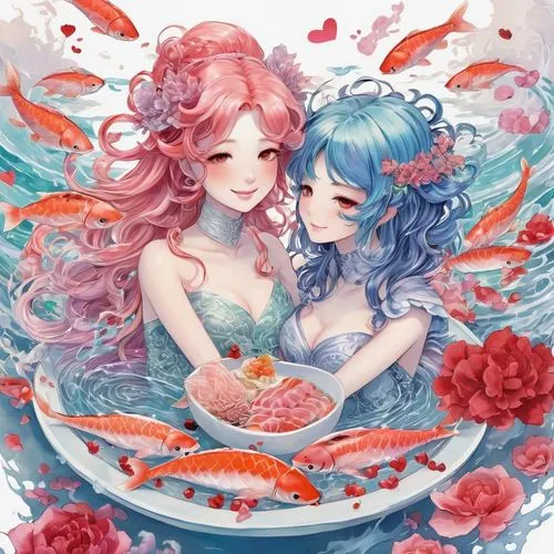 coral bells,mermaid background,mermaids,watermelon painting,gemini,芦ﾉ湖,colorful pasta,watermelon background,watery heart,coral charm,strawberry pie,strawberries,mermaid vectors,sea carnations,fruits of the sea,watercolor tea,heart candies,sirens,kamaboko,colorful water,Conceptual Art,Fantasy,Fantasy 24