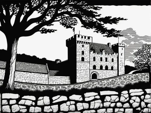 harlech,corfe,wewelsburg,vipava,medieval castle,aberthaw,donore,kelmscott,castle keep,castle wall,longnor,knole,galician castle,cathars,old castle,obidos,bethlen castle,castelo,llandeilo,city walls,Illustration,Black and White,Black and White 33