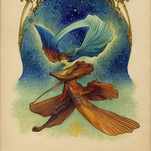 fairies aloft,vintage fairies,faerie,fairy peacock,faery,gold foil mermaid,watercolor mermaid,star illustration,merfolk,constellation swan,dove of peace,flower and bird illustration,whirling,constellation lyre,angel playing the harp,pisces,the zodiac sign pisces,astral traveler,falling star,harpy,Calligraphy,Painting,Classical Art