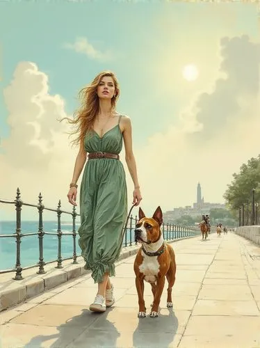 girl with dog,donsky,blue jasmine,heatherley,dogville,walking dogs