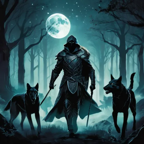 black shepherd,howling wolf,the wanderer,werewolves,heroic fantasy,massively multiplayer online role-playing game,wolfman,wolf hunting,hooded man,fantasy picture,wolves,werewolf,bohemian shepherd,game illustration,bronze horseman,king shepherd,wolf,dodge warlock,fantasy art,lone warrior