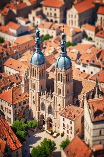 Toledo architecture, historic cityscape, medieval European style, ornate stone carvings, Gothic spires, grand cathedral, intricate stained glass windows, red terracotta rooftops, narrow cobblestone st