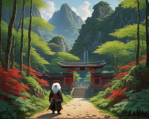 inuyasha,ghibli,studio ghibli,konietzko,japan landscape,ninomaru,landscape background,miyazaki,japanese background,japanese sakura background,japanese shrine,mountain scene,sakura background,world digital painting,mulan,seimei,yongmei,hiromasa,neidan,hiking path,Art,Artistic Painting,Artistic Painting 04