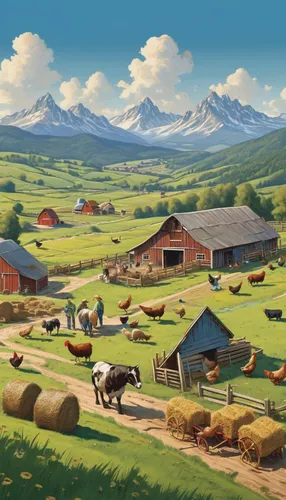 alpine pastures,farm landscape,mountain meadow hay,rural landscape,salt meadow landscape,farm background,livestock farming,bales of hay,mountain pasture,hay bales,farms,hay farm,agricultural,mountain cows,farm animals,agriculture,rural,livestock,farm pack,field of cereals,Illustration,Paper based,Paper Based 29