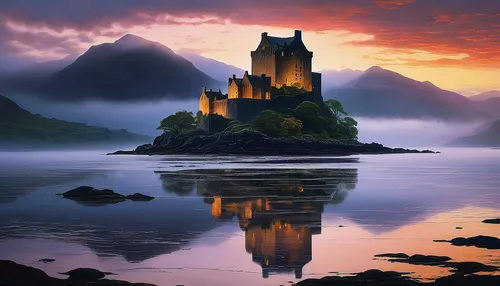 Create a poem capturing the mystical beauty of Eilean Donan Castle surrounded by mist.,eilean donan castle,eilean donan,fairytale castle,scottish highlands,scotland,castles,isle of skye,castel,water c