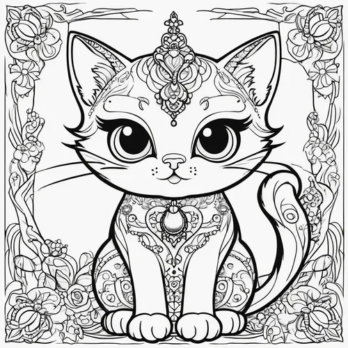 cartoon cat funny coloring page uncolored,coloring page,coloring pages,cat line art,coloring pages kids,line art animal,cat vector,line art animals,coloring picture,flower cat,drawing cat,coloring boo