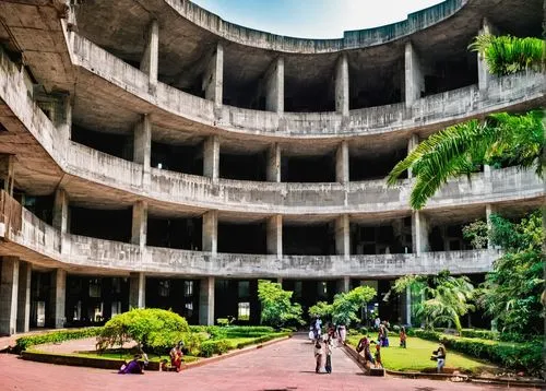 Modernist architecture, Le Corbusier style, Chandigarh city, India, brutalist concrete buildings, geometric shapes, functional design, urban planning, grid system, Capitol Complex, High Court, Palace 