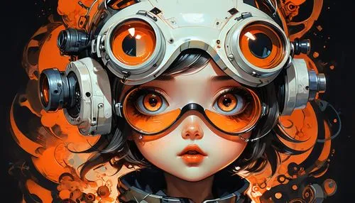 diving mask,goggles,respirator,pollution mask,tracer,vector girl,fire siren,firefighter,fire pearl,fire eyes,fire master,fire artist,diving bell,molten,transistor,sci fiction illustration,robot eye,breathing mask,aquanaut,combustion,Illustration,Black and White,Black and White 05