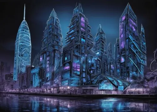 cybercity,cybertown,fantasy city,arcology,cyberport,cyberia,cybertron,metropolis,coldharbour,futuristic landscape,areopolis,cyberworld,polara,widsith,black city,fractal environment,ice castle,futuristic architecture,coruscant,microdistrict,Illustration,Black and White,Black and White 11