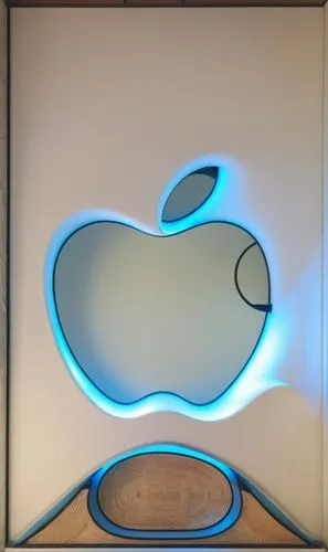 Gypsum decoration in the ceiling of a room with hidden LED lighting,an apple is illuminated in blue on display,apple logo,apple desk,apple icon,isight,apple frame,apple design,Photography,General,Real