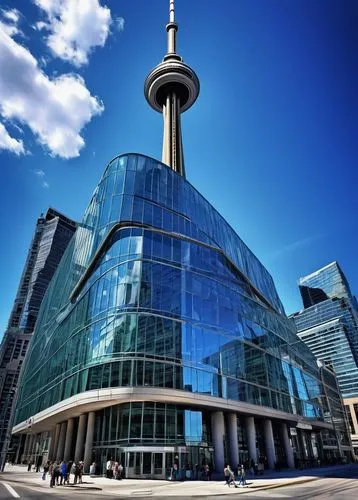 Modern architectural firm, Toronto Canada, glass building, sleek lines, steel frames, urban cityscape, concrete pavement, busy streets, CN Tower, Union Station, financial district, daytime, clear blue