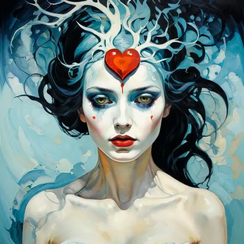 queen of hearts,persephone,promethea,heart chakra,siren,transistor,heart with crown,sirene,amidala,watery heart,fire heart,viveros,corazon,blue heart,winged heart,valentierra,aradia,melisandre,naiad,niobe,Conceptual Art,Oil color,Oil Color 08