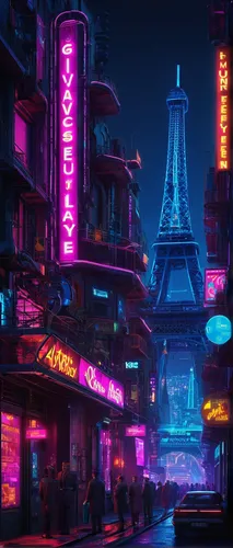 french digital background,paris,neon lights,neon sign,neon light,cyberpunk,paris shops,colorful city,neon arrows,neon coffee,neon,neon drinks,boulevard,neon ghosts,neon cocktails,cinema 4d,eiffel,vapor,cityscape,metropolis,Conceptual Art,Sci-Fi,Sci-Fi 26