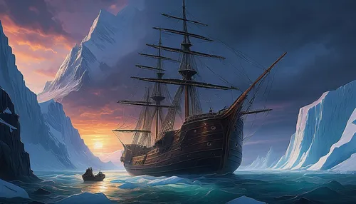 maelstrom,caravel,sea sailing ship,ice boat,viking ship,sailing ship,icebreaker,icebergs,fantasy picture,galleon ship,ice floe,sea ice,northrend,sail ship,galleon,ice landscape,east indiaman,tallship,arctic ocean,old ship,Conceptual Art,Fantasy,Fantasy 28