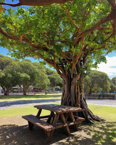 Imagine a tranquil picnic spot with a jakaranda tree providing shade and beauty.,bodhi tree,oahu,fig tree,rosewood tree,waikiki beach,hokka tree,kauai,african tulip tree,cockspur coral tree,old tree,c