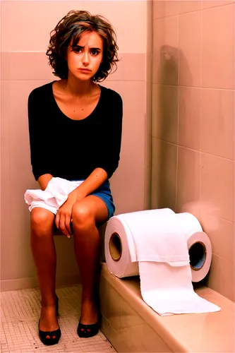 potty,toilet tissue,toilet,defecate,defecation,toilet seat,toilet paper,incontinence,bathroom tissue,pooping,depressed woman,marla,continence,banyo,sad woman,bowel movement,scodelario,menstruate,cassandra,toileting,Illustration,Retro,Retro 09