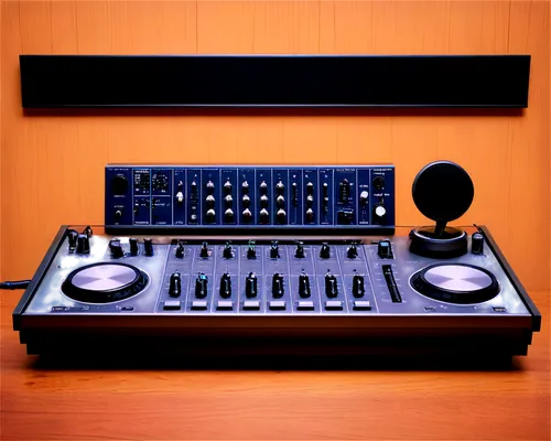 Audio equipment, recording studio, sound waves, microphone, headphones, mixer console, speakers, cables, knobs, buttons, LED lights, metal frame, wood paneling, soft lighting, shallow depth of field, 