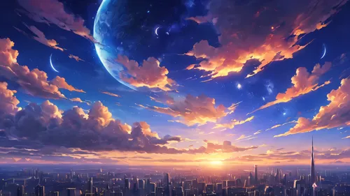 futuristic landscape,skyscape,sky,sky city,skyline,skycraper,new world,skywatch,dream world,world end,fantasy world,earth rise,planet,skyflower,other world,earth,hot-air-balloon-valley-sky,heliosphere,the sky,world digital painting,Photography,General,Natural