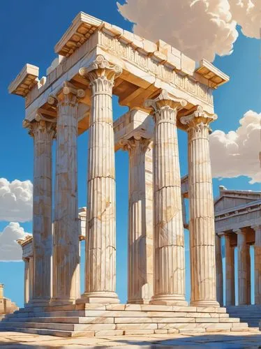 erechtheion,greek temple,doric columns,erechtheus,laodicea,temple of hercules,acropolis,the parthenon,parthenon,propylaea,temple of poseidon,akropolis,hellas,roman columns,caesonia,roman temple,hellenic,colonnaded,amphipolis,caryatids,Illustration,Japanese style,Japanese Style 07