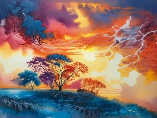 colorful tree of life,fantasy landscape,dreamscapes,fantasy picture,dreamscape,nature landscape,Illustration,Paper based,Paper Based 24