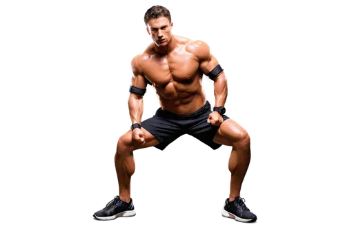 Muscular man, fit body, intense expression, sweat droplets, athletic wear, sports shoes, dumbbells, exercise mat, dynamic pose, low-angle shot, strong lighting, vibrant color tone, 3/4 composition, sh