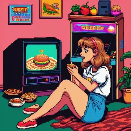 retro diner,retro girl,80s,retro styled,snes,sega genesis,retro woman,retro,nes,sega mega drive,retro women,90s,retro background,aesthetic,nostalgic,super nintendo,retro style,appetite,80's design,deli,Unique,Pixel,Pixel 04