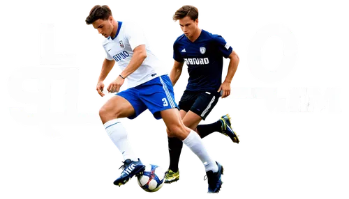 Male soccer player, athletic build, muscular legs, dynamic pose, white jersey, blue shorts, black cleats, ball at feet, intense facial expression, sweat dripping, stadium lights, dramatic shadows, low