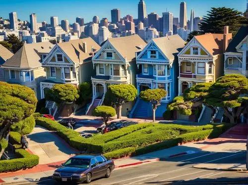 san francisco,sf,sanfrancisco,row of houses,sausalito,suburban,townhomes,urbanism,neighborhood,row houses,tilt shift,zillow,suburbanized,bungalows,suburbanization,suburbia,suburbs,neighborhoods,divisadero,alameda,Illustration,American Style,American Style 12