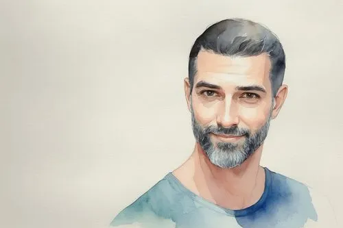 a watercolor portrait of a man with gray hair and beard,serj,lykourezos,hasan,kimmel,levine,nyle,Illustration,Paper based,Paper Based 25