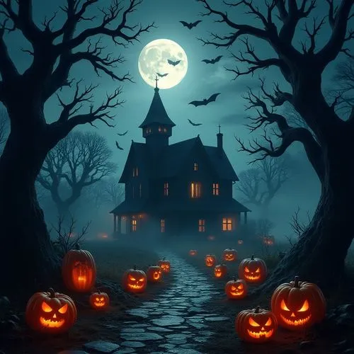 halloween background,halloween wallpaper,halloween scene,halloween poster,halloween night,halloween illustration,Illustration,Realistic Fantasy,Realistic Fantasy 02