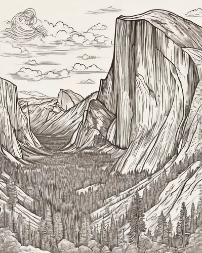 half-dome,half dome,mountainous landforms,yosemite,salt meadow landscape,yosemite park,mountain plateau,mountain ranges,mountains,landform,mountain range,mountain landscape,mountain scene,giant mountains,mountainous landscape,mountain valleys,moutains,the landscape of the mountains,aeolian landform,mountain mountains,Illustration,Black and White,Black and White 05