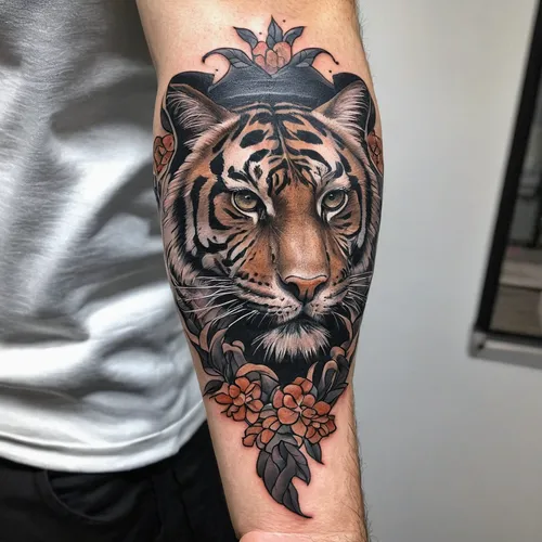 asian tiger,a tiger,tiger,tiger head,bengal tiger,siberian tiger,tigers,forearm,tiger cub,sumatran tiger,panthera leo,tattoo,white tiger,zodiac sign leo,white bengal tiger,cub,on the arm,tiger cat,tiger python,leopard's bane,Art,Classical Oil Painting,Classical Oil Painting 37