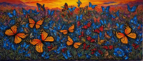 A piece of fine art art photography titled Mariposas by Carlos Barriuso,butterflies,moths and butterflies,blue butterflies,butterfly floral,orange butterfly,butterfly effect,ulysses butterfly,cornflow