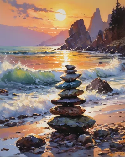 stacked rocks,sea stack,rock stacking,coastal landscape,stacked rock,beach landscape,rocky beach,background with stones,split rock,rocky coast,zen rocks,stacking stones,sea landscape,rock balancing,balanced pebbles,stacked stones,seascape,stack of stones,zen stones,chalk stack,Conceptual Art,Oil color,Oil Color 09