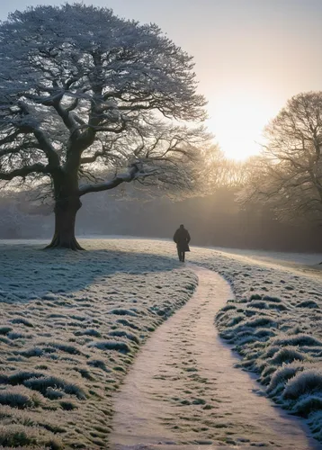 morning frost,hoarfrost,the first frost,ground frost,wintry,frosty weather,frozen morning dew,winter landscape,winter light,winter morning,snowy landscape,tree lined path,frost,bare tree,snow landscape,icing sugar,winter forest,sefton park,winter magic,two oaks,Illustration,Japanese style,Japanese Style 21