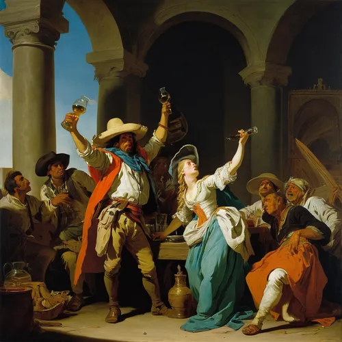 trumpet of jericho,musicians,the pied piper of hamelin,drunkard,drinking party,street musicians,bougereau,winemaker,school of athens,itinerant musician,drinking establishment,woman playing,the death of socrates,woman pointing,musical ensemble,apéritif,folk-dance,eulenspiegel,a party,bacchus,Art,Classical Oil Painting,Classical Oil Painting 40